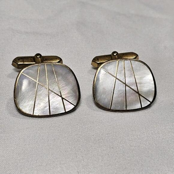 Other - Vintage MCM Cufflinks MOP Mother Of Pearl Gold Tone Cuff Links